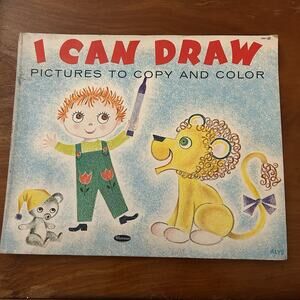 Vintage Whitman 1963 I Can Draw Pictures To Copy And Color Retro Coloring Book